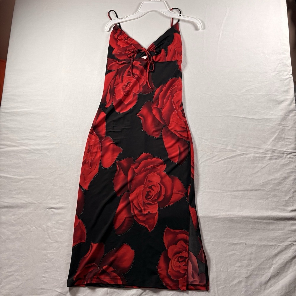 MYSTIC SLIP DRESS VIBRANT RED ROSE PRINT SIZE SMALL FLORAL  USA